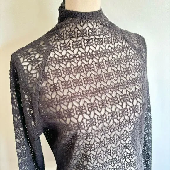RtA Embroidered Mesh Mock Neck Long Sleeve Black Blouse Top Sz 10 NWT - Picture 5 of 9